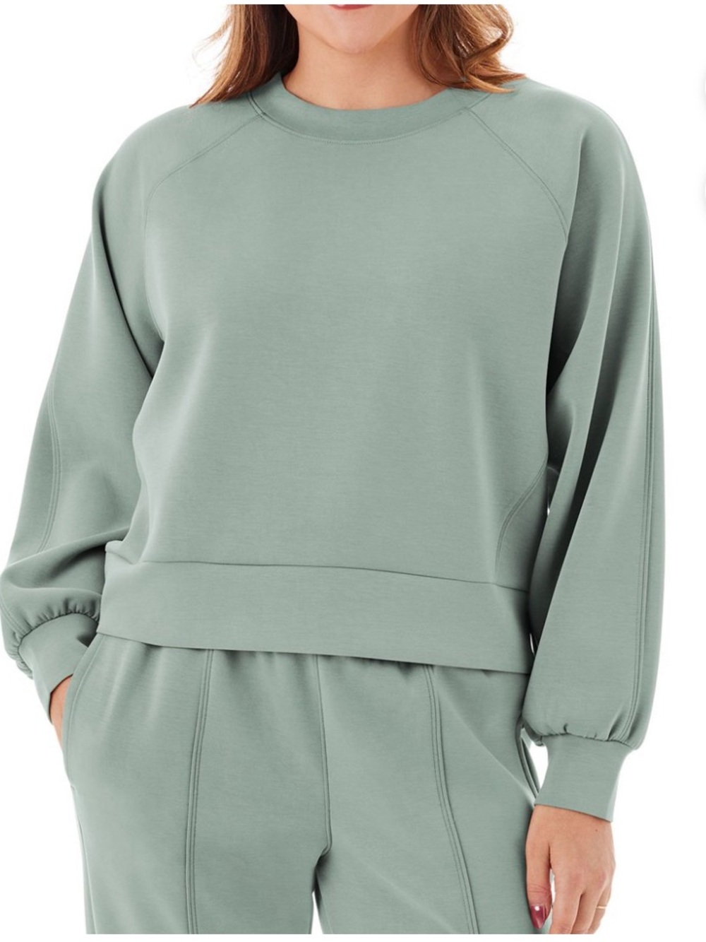 Women's Sandwash Front Seam Piping Crewneck Sweatshirt Green 2XL